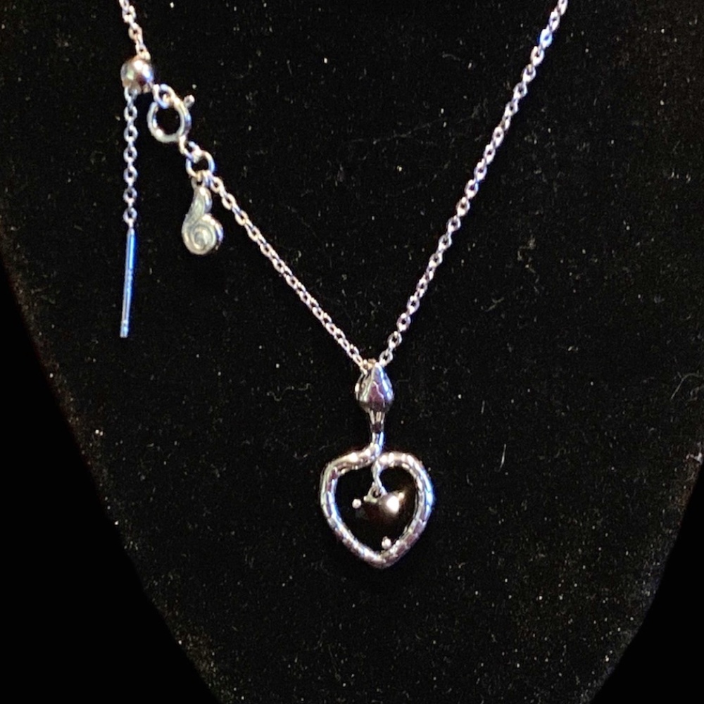 925 Silver heart and black crystal necklace